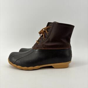 Sperry Top Saltwater Duck Boots Brown Leather Rain Waterproof